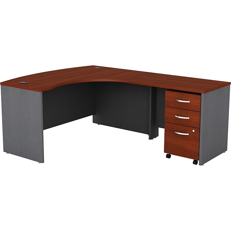 Bush Business Furniture Components 60"W L Shaped Desk with Left Handed Return and 3 Drw File Cabinet, Hansen Cherry (BDL003HCL) image 1