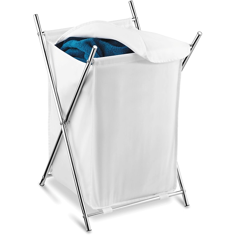 Honey-Can-Do Collapsible Hamper with Lid, Polyester, White and Silver (HMP-09493) image 1