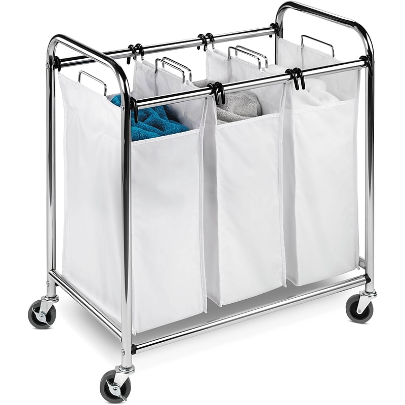 Honey-Can-Do Heavy-Duty 3-Section Rolling Laundry Sorter, Steel, Chrome (SRT-01235) image 1