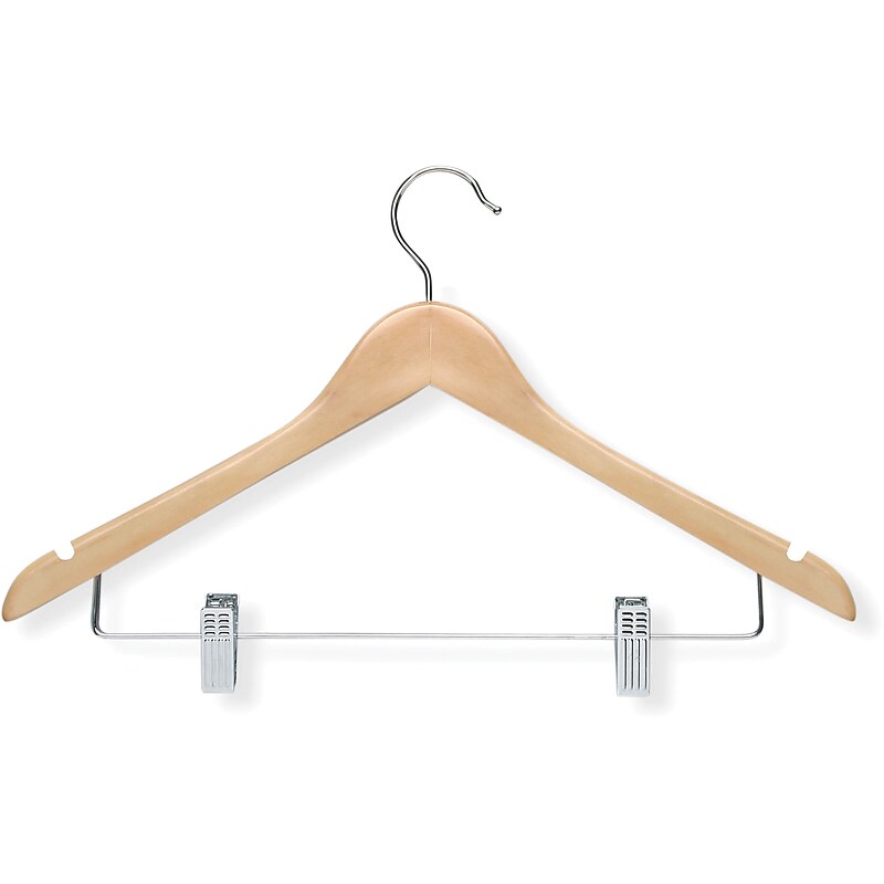Honey Can Do Wood Clothes Hangers with Clips, Maple, 12/Pack (HNG-09033) image 1