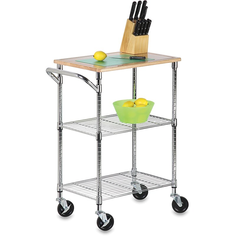 Honey-Can-Do 3-Shelf Mixed Materials Mobile Kitchen Cart with Lockable Wheels, Chrome (SHF-09690) image 1