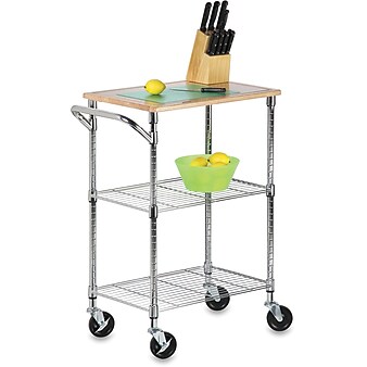 Honey-Can-Do 3-Shelf Mixed Materials Mobile Kitchen Cart with Lockable Wheels, Chrome (SHF-09690)