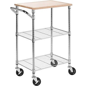 Honey-Can-Do 3-Shelf Mixed Materials Mobile Kitchen Cart with Lockable Wheels, Chrome (SHF-09690)