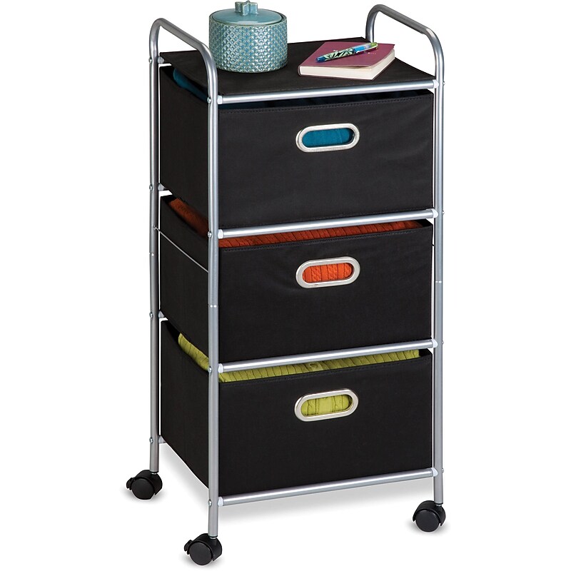 Honey Can Do 3 Drawer Fabric Storage Cart, Black (CRT-02184) image 1