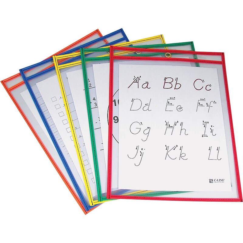 9 x 12" Reusable Dry Erase Pockets Prime Colors, 25/pack image 1