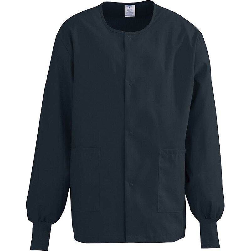 Medline ComfortEase Unisex Two-pockets Warm-up Scrub Jackets, Black, Large image 1
