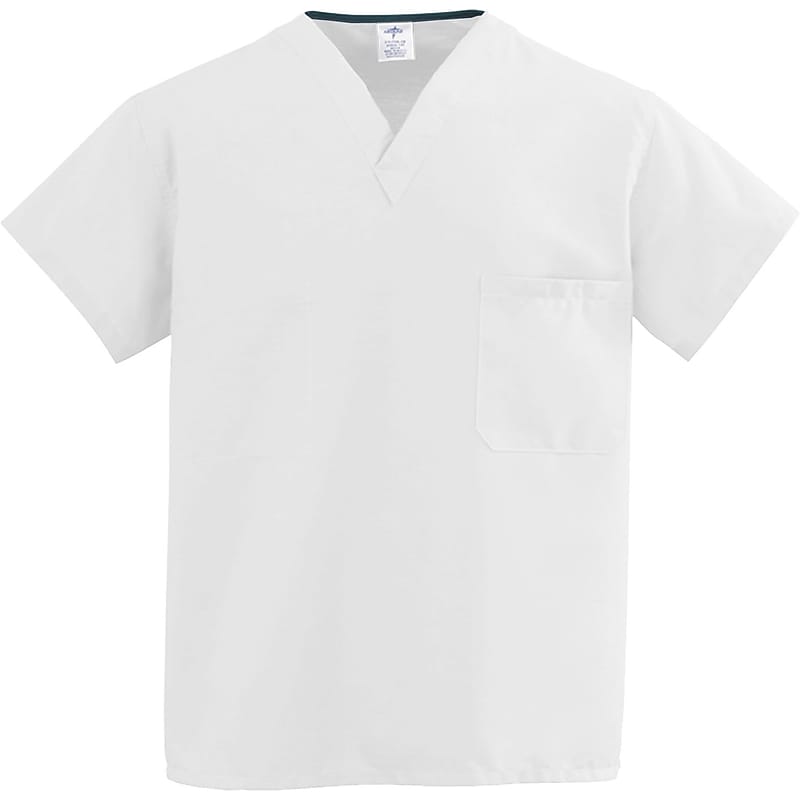 ComfortEase Unisex One-pocket V-neck Reversible Scrub Tops, White, Large (910XTQL-CM) image 1