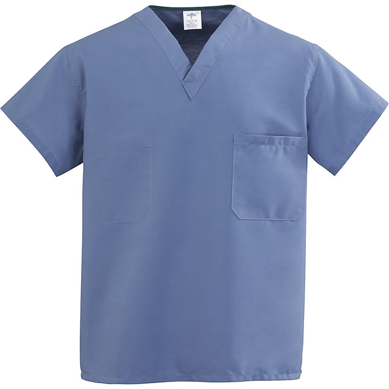 ComfortEase Unisex 1-pocket V-neck Reversible Scrub Top, Caribbean Blue, Large (910JCBL-CM) image 1