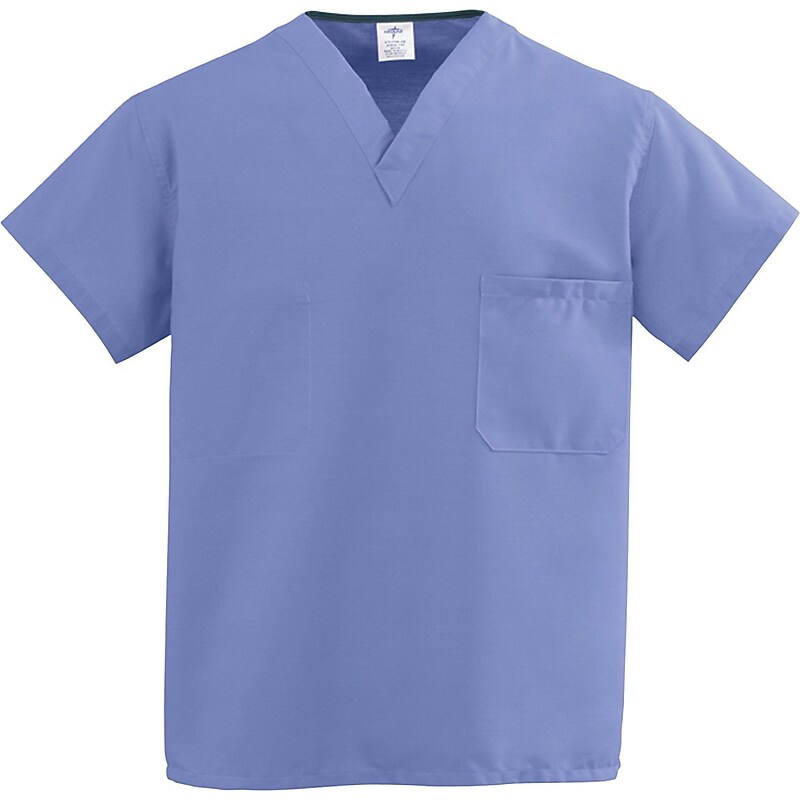 ComfortEase Unisex One-pocket V-neck Reversible Scrub Tops, Ceil Blue, XS (910JTHXS-CM) image 1