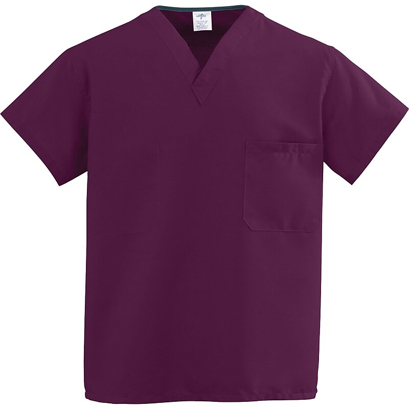 ComfortEase Unisex One-pocket V-neck Reversible Scrub Tops, Wine, XS (910JWNXS-CM) image 1