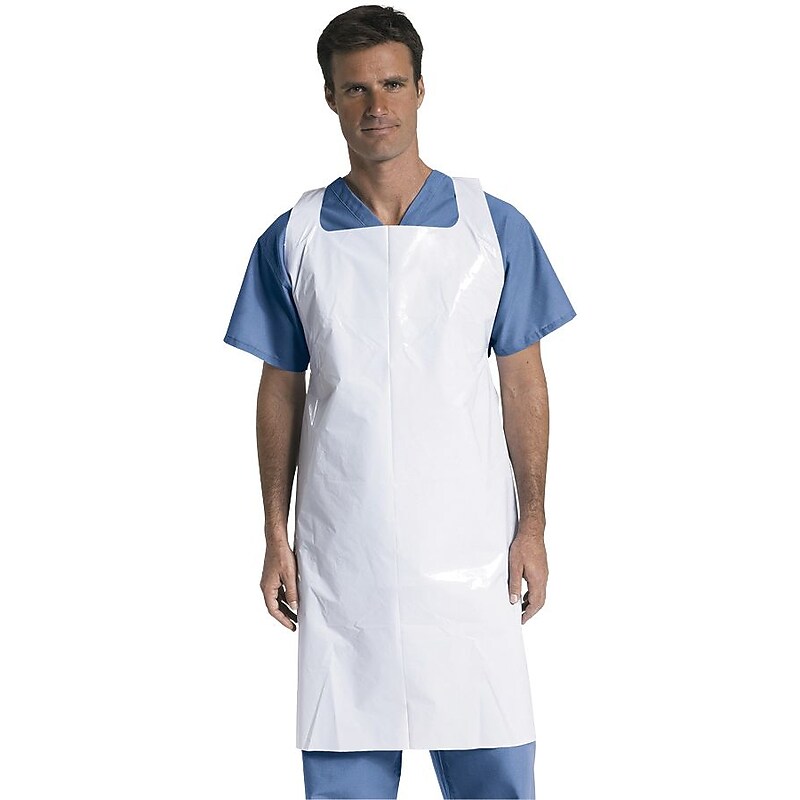 Medline Protective Polyethylene Disposable Aprons, White, 50/Box image 1