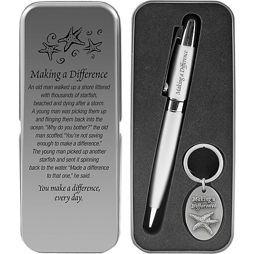 Baudville Pen and Key Chain Gift Set in Tin, "Making a Difference