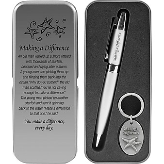 Baudville Pen and Key Chain Gift Set in Tin, "Making a Difference", Silver (139766131)