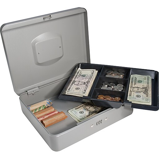 BARSKA Large Cash Box, 5 Compartments, Black (CB11788) Staples
