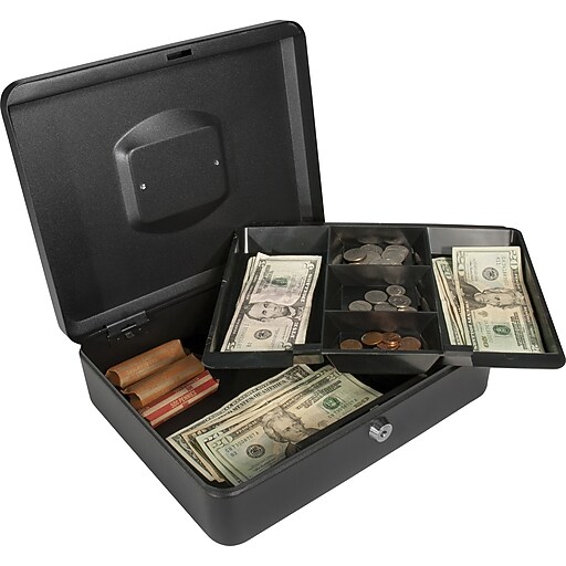 BARSKA Large Cash Box, 5 Compartments, Black (CB11834) Staples