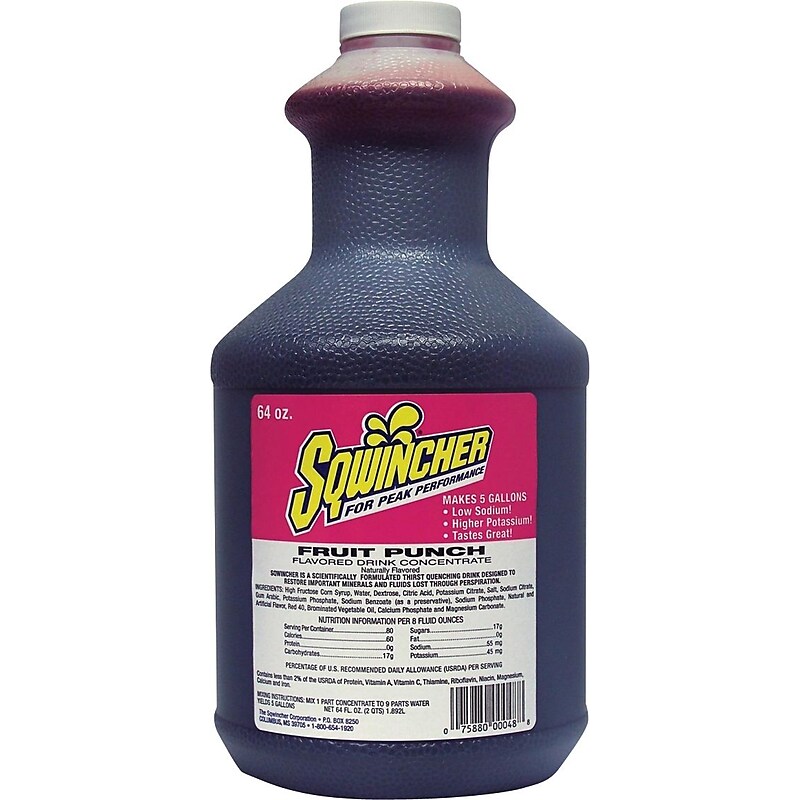 Sqwincher Fruit Punch Liquid Concentrate Energy Drink, 64 oz. Bottle, 6/Case (030325-FP) image 1