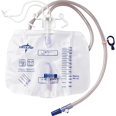 Medline Urinary Drainage Bags with Anti-reflux Device, 2000 mL, Metal ...