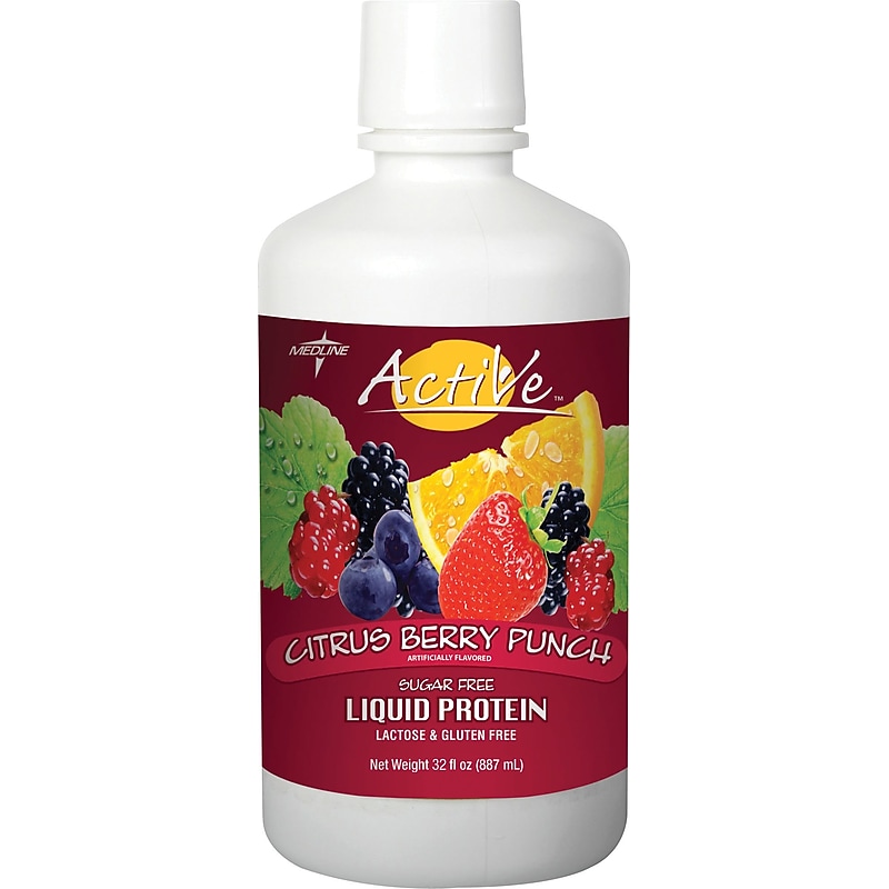 Medline Active Sugar-Free Liquid Protein, Citrus Berry Punch, 32 fl. oz., 4/Carton (ENT693SFCB) image 1