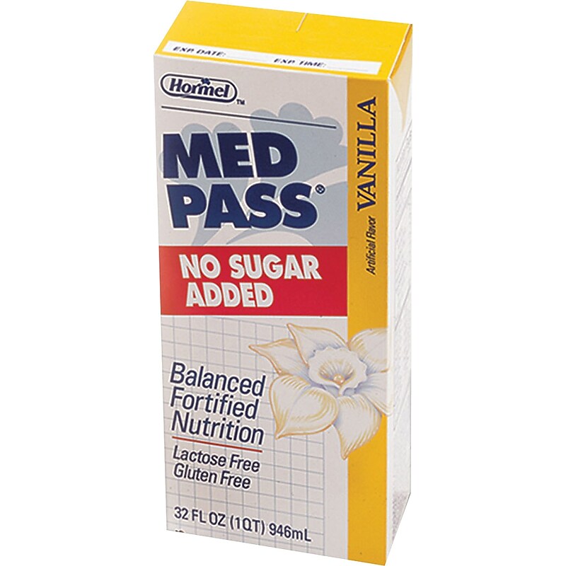 Med Pass Reduced-Sugar Fortified Nutritional Shake, Vanilla, 32 fl. oz./Can, 12 Cans/Carton (HML22649) image 1