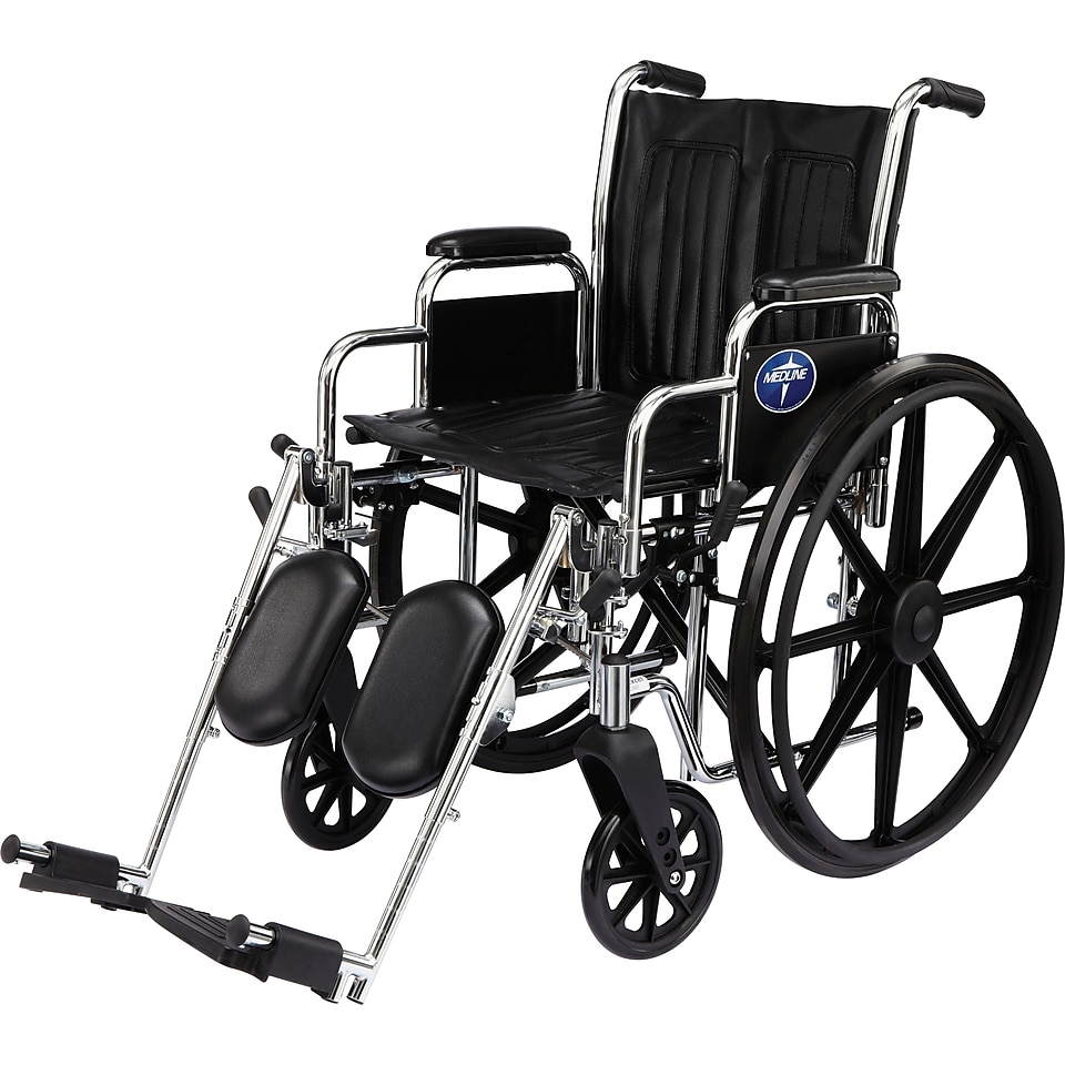 Medline Excel 2000 Wheelchair, 16 W x 16 D Seat, Removable Desk Length Arm, Elevating Leg