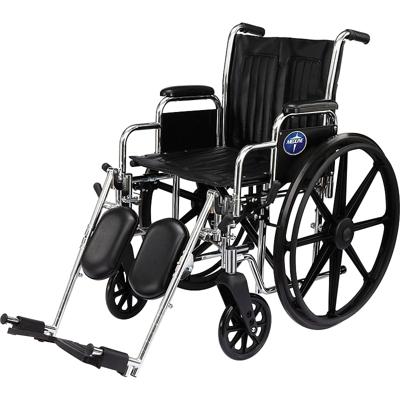 Medline Excel 2000 Wheelchair, 16" W x 16" D Seat, Full Length Arms, Elevated Legs (MDS806200N) image 1
