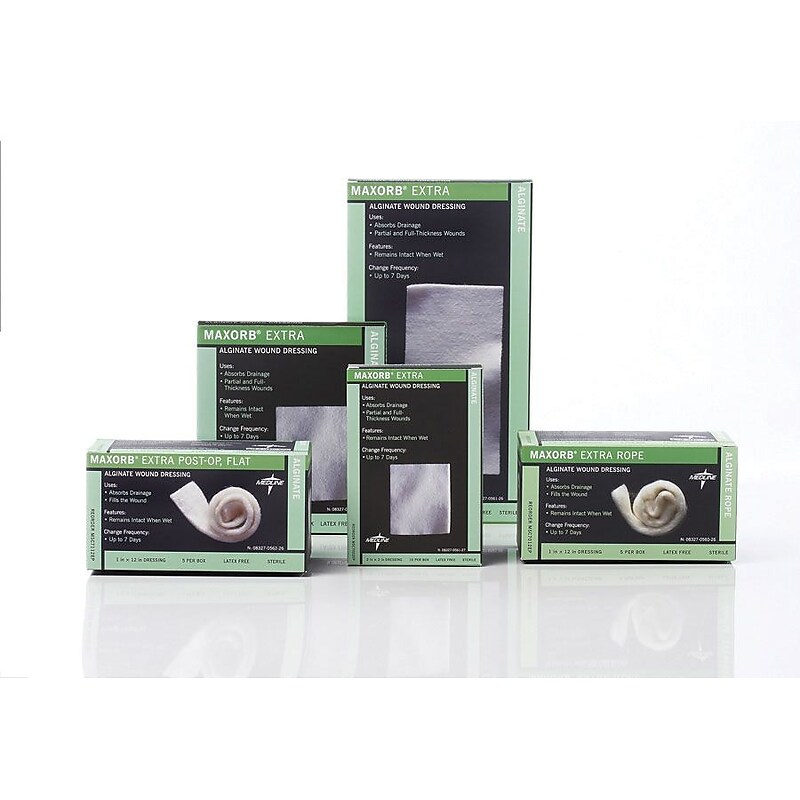 Maxorb® Extra Calcium Alginate Dressings, 8" L x 4" W, Educational Packaging, 5/Box image 1