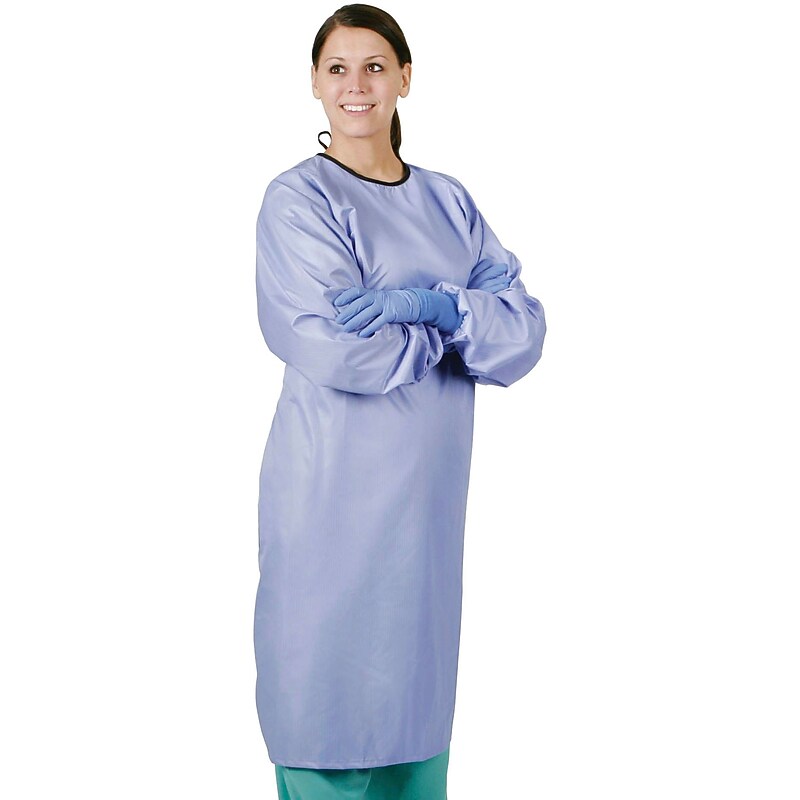 Medline ASEP® Blockade® Unisex Antistatic Barrier Backless Gowns, Ceil Blue, Medium, Tie Neck and Back, Each image 1