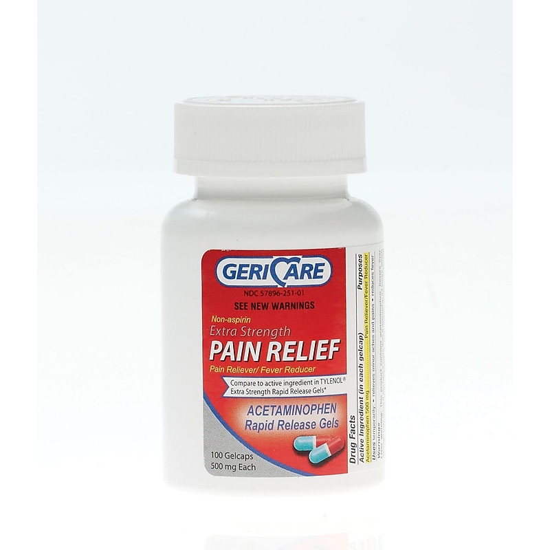 GeriCare Acetaminophen Extra-Strength Pain Reliever, Rapid Release Gels, 500mg, 100/Bottle (OTC873601) image 1