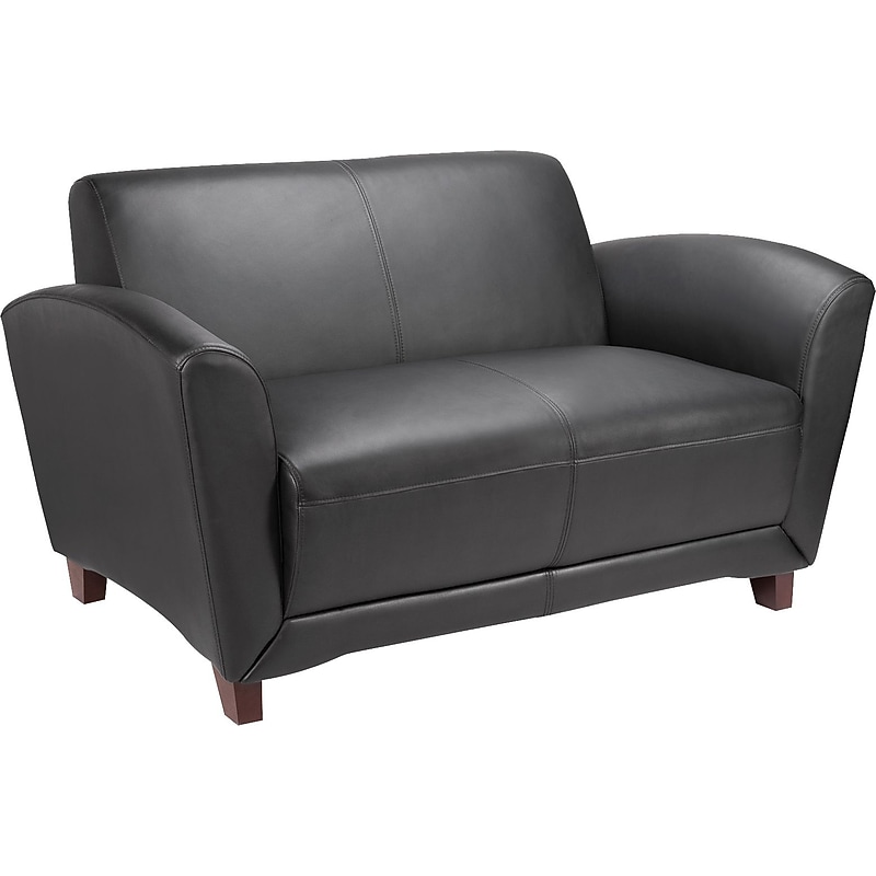 Lorell Leather Reception Loveseat Sofa, Black (LLR68951) image 1