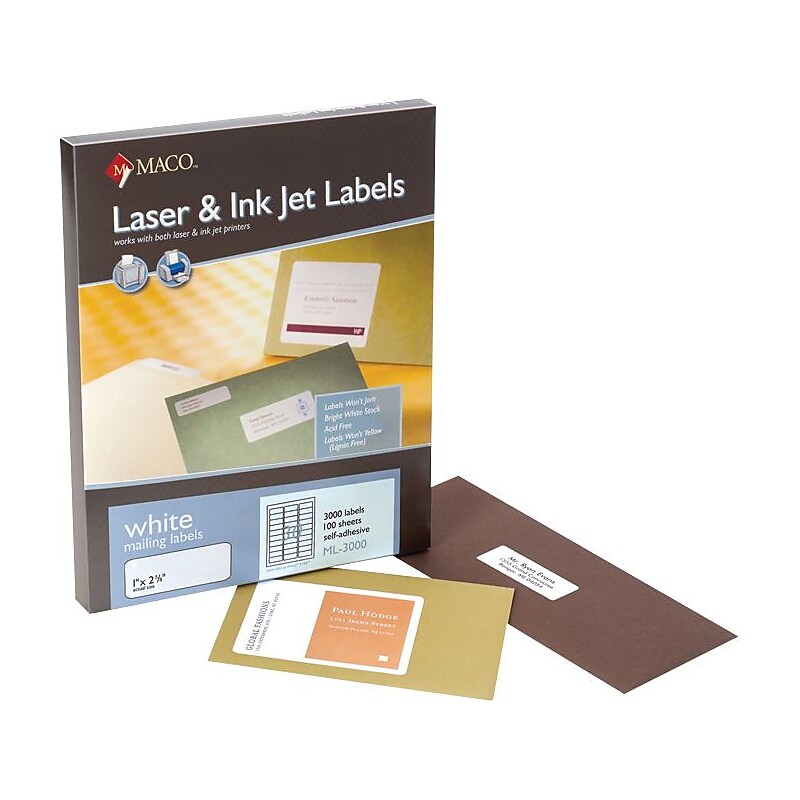 Maco All Purpose Labels, 1" x 2.63", White, 3000/Box (PICML3000) image 1