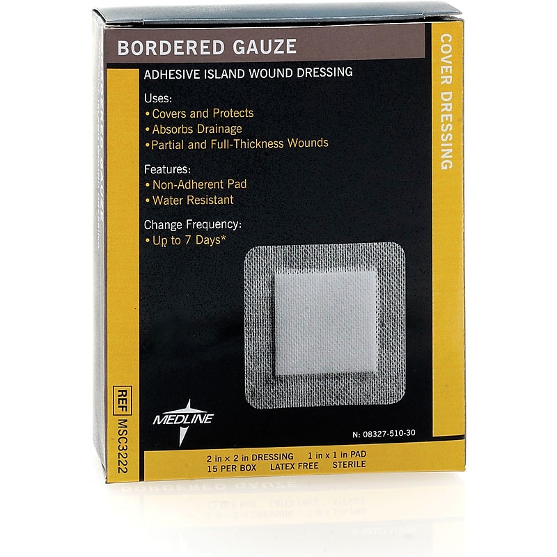 Medline Sterile Bordered Gauzes, 2" L x 2" W, 15/Box image 1