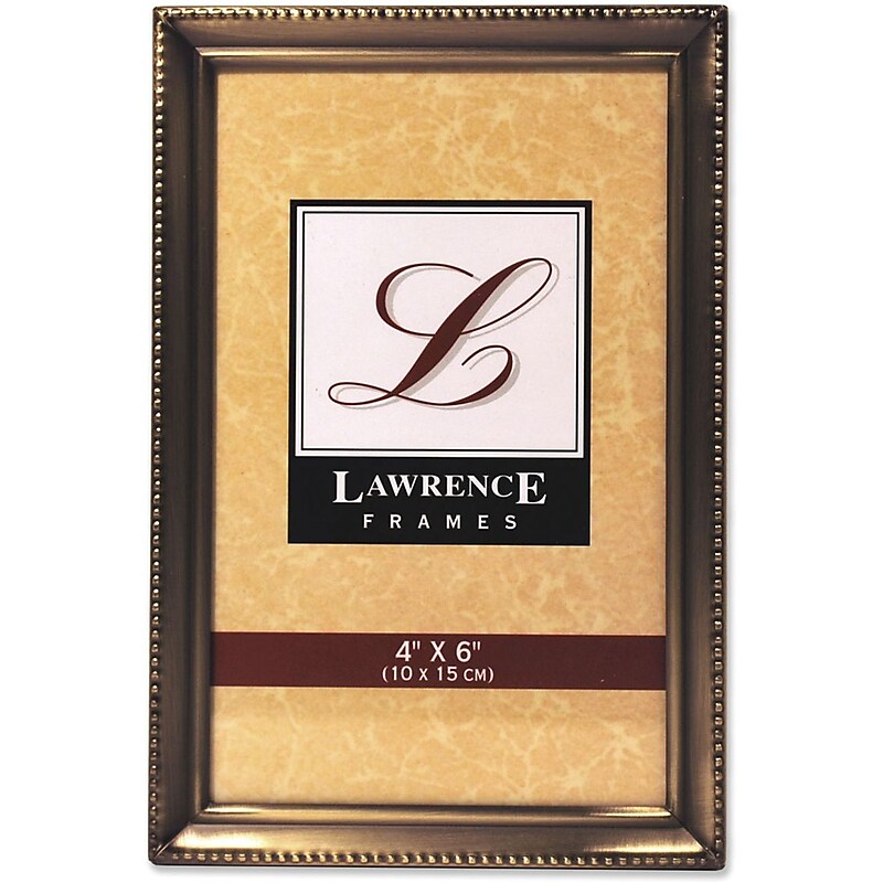 Lawrence Frames 4" x 6" Antique Brass Picture Frame, Bead Border Design (11446) image 1