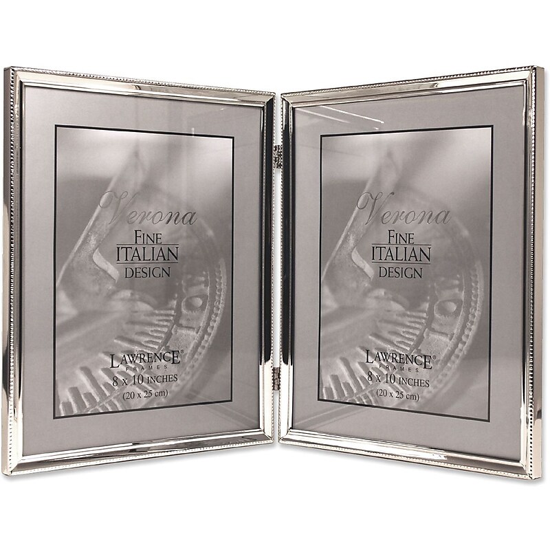 Lawrence Frames Polished Silver Plate 8" x 10" Hinged Double Picture Frame - Bead Border Design image 1