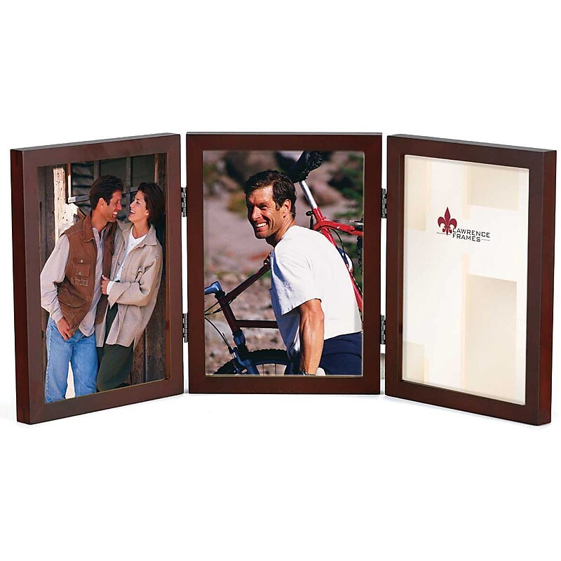 Lawrence Frames Gallery Collection 4" x 6" Hinged Triple Walnut Wood Picture Frame (755646T) image 1