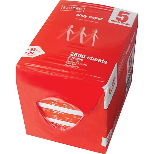 Staples® 8.5" x 11" Copy Paper, 5Ream Case Staples