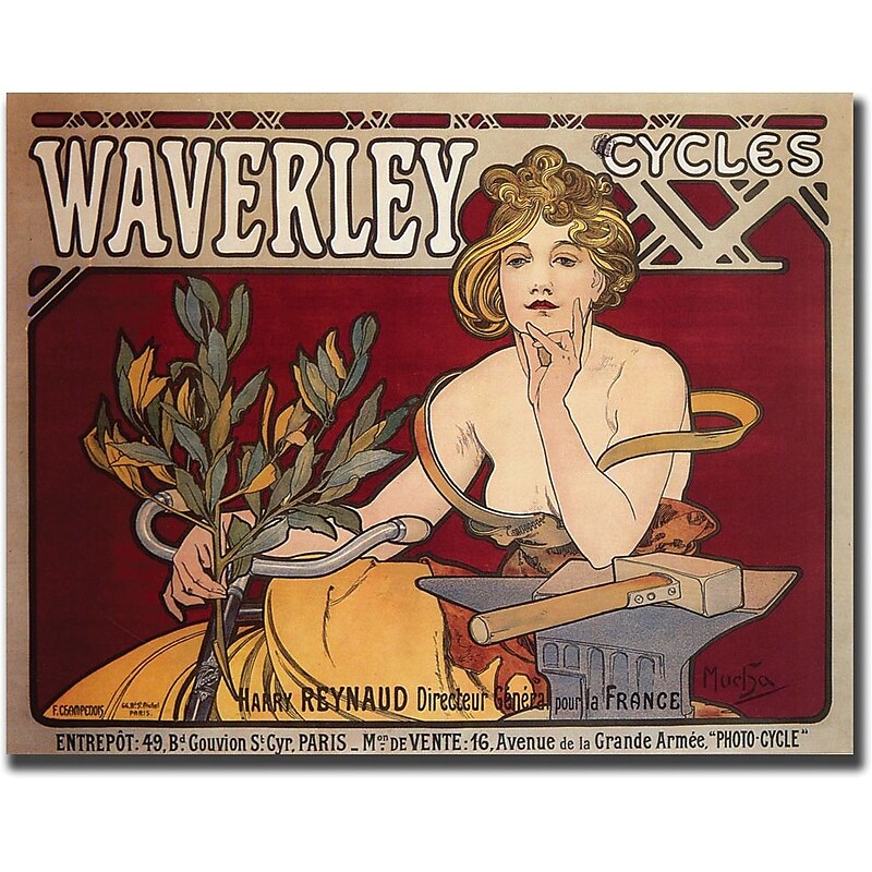 Trademark Global Alphonse Mucha "Waverly Cycles" Canvas Art, 35" x 47" image 1