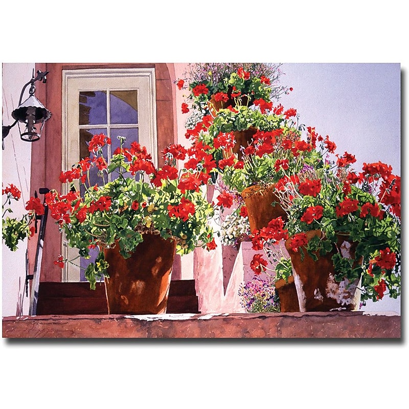 Trademark Global David Lloyd Glover "Geraniums on the Stairs" Canvas Art, 16" x 24" image 1