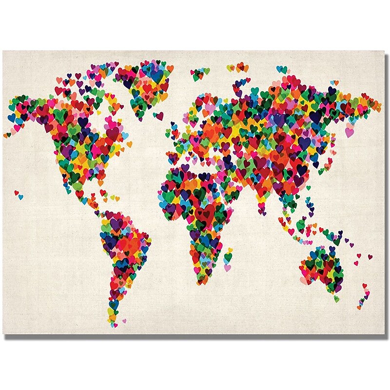 Trademark Global Michael Tompsett "Hearts World Map" Canvas Art, 22" x 32" image 1