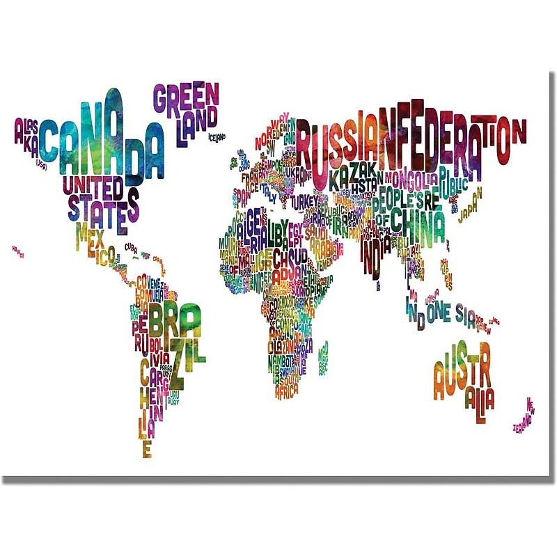 Trademark Global Michael Tompsett "Typography World Map III" Canvas Art, 18" x 24" image 1
