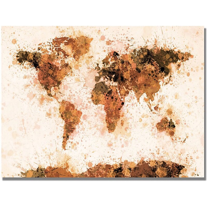 Trademark Global Michael Tompsett "Bronze Paint Splash World Map" Canvas Art, 30" x 47" image 1