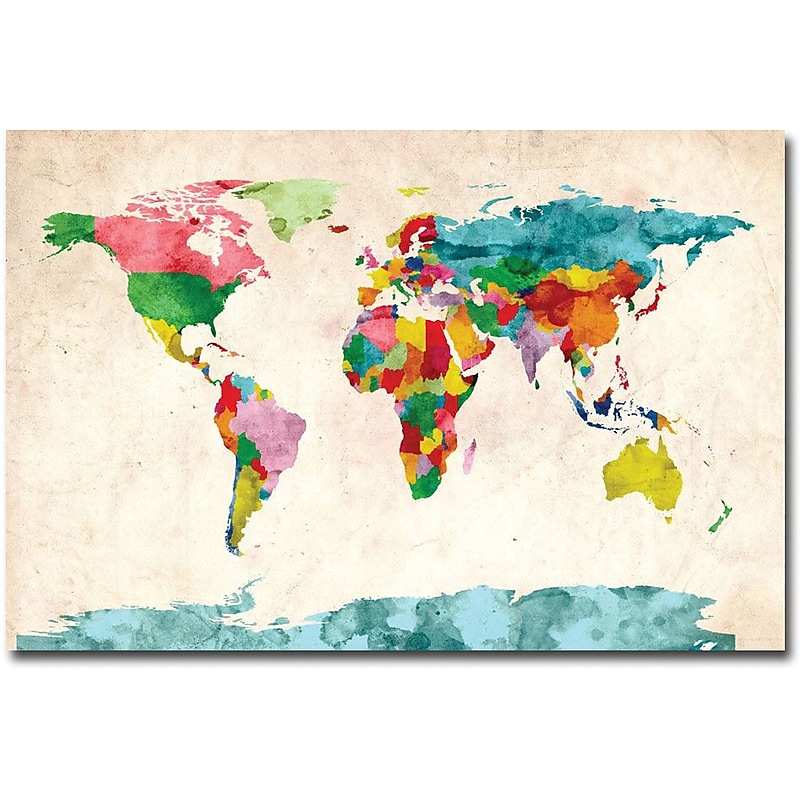 Trademark Global Michael Tompsett "Watercolor World Map" Canvas Art, 30" x 47" image 1