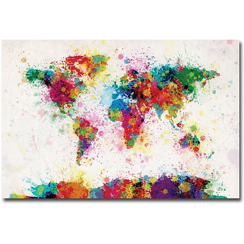 Trademark Global Michael Tompsett "Paint Splashes World Map" Canvas Art, 16" x 24" image 1