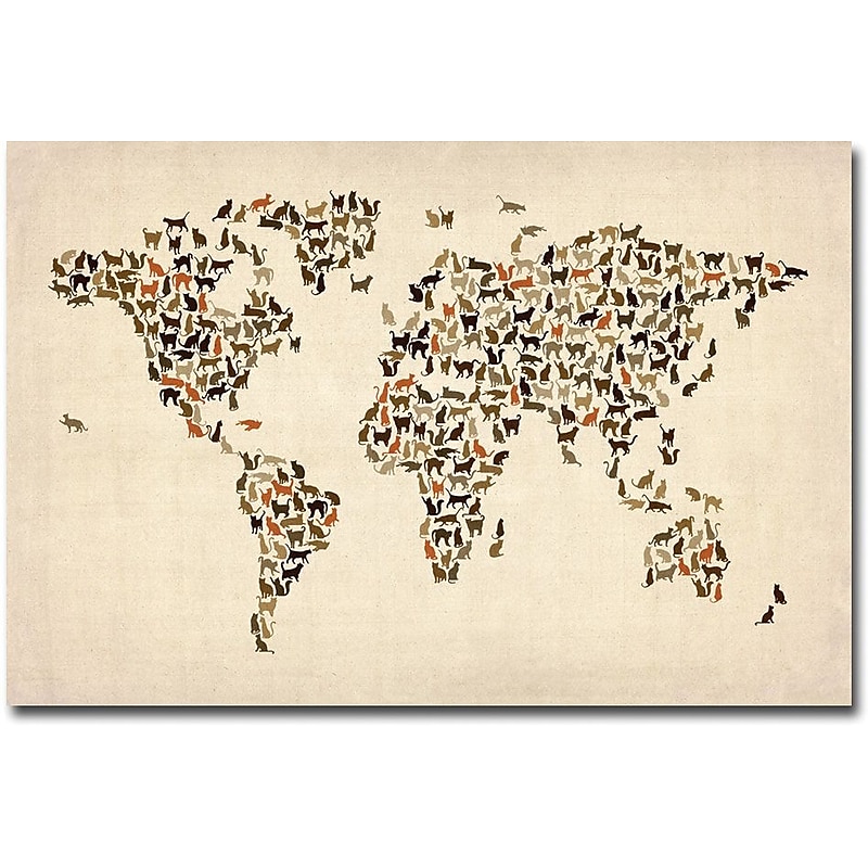 Trademark Global Michael Tompsett "World Map of Cats" Canvas Art, 22" x 32" image 1
