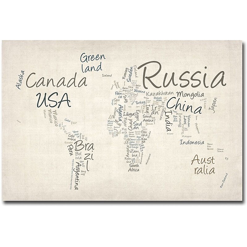 Trademark Global Michael Tompsett "Typography World Map" Canvas Art, 22" x 32" image 1