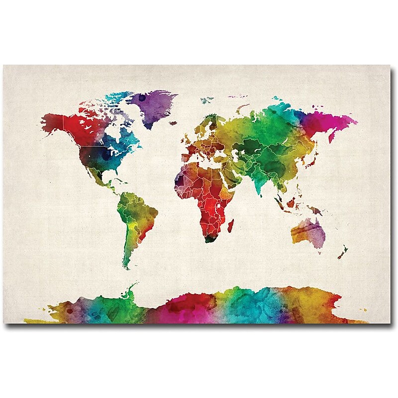 Trademark Global Michael Tompsett "Watercolor World Map II" Canvas Art, 16" x 24" image 1