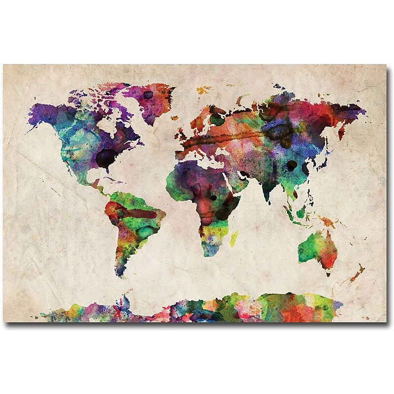 Trademark Global Michael Tompsett "Urban Watercolor World Map" Canvas Art, 16" x 24" image 1