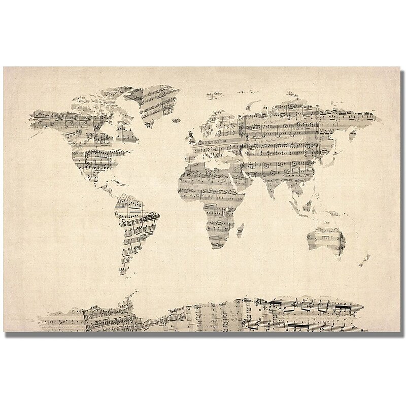 Trademark Global Michael Tompsett "Old Sheet Music World Map" Canvas Art, 30" x 47" image 1