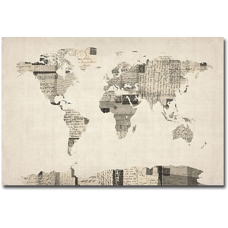 Trademark Global Michael Tompsett "Vintage Postcard World Map" Canvas Art, 16" x 24" image 1