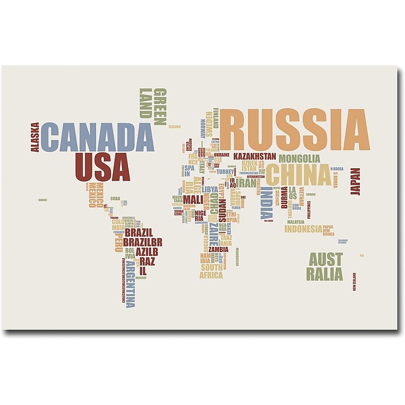 Trademark Global Michael Tompsett "World Text Map" Canvas Art, 16" x 24" image 1