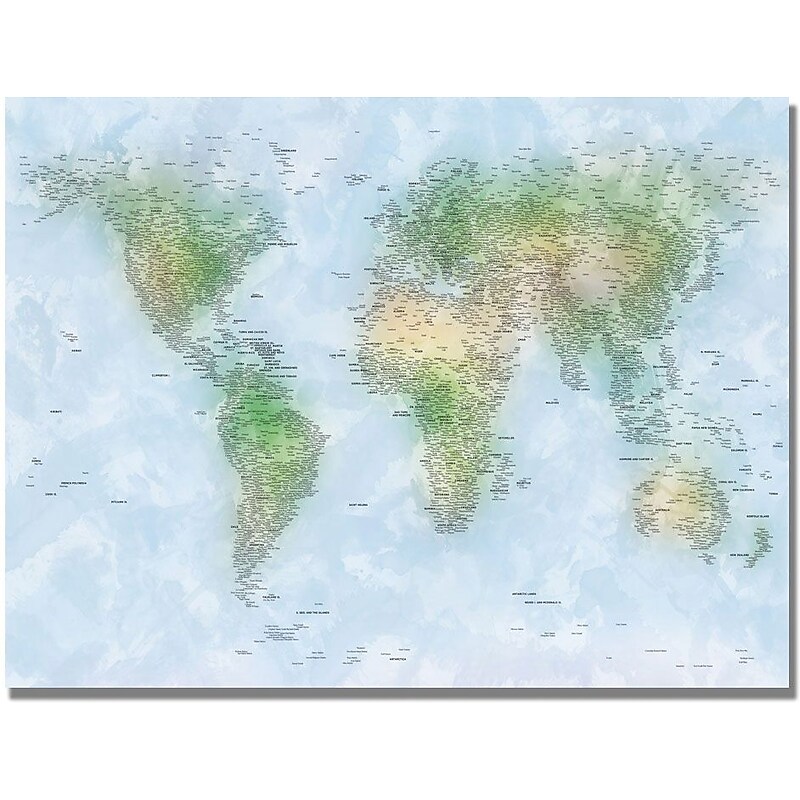 Trademark Global Michael Tompsett "Watercolor Cities World Map" Canvas Art, 30" x 47" image 1